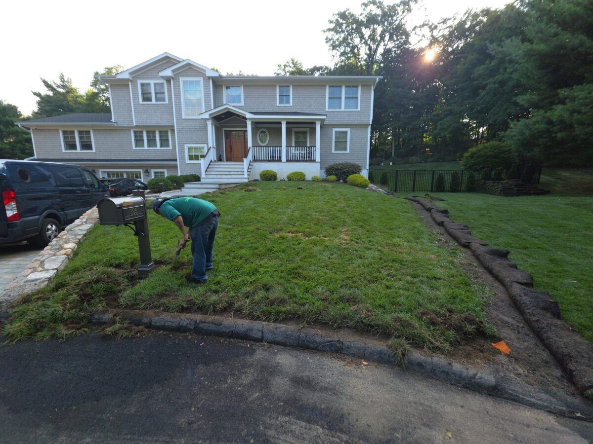 Long Island Sod Company crew installing sod at a Long Island home
